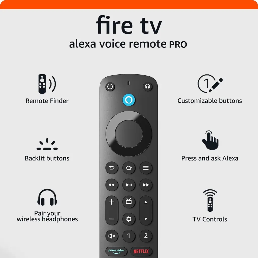 Amazon Alexa Voice Remote Pro, includes remote finder, TV controls, backlit buttons, requires compatible Fire TV device