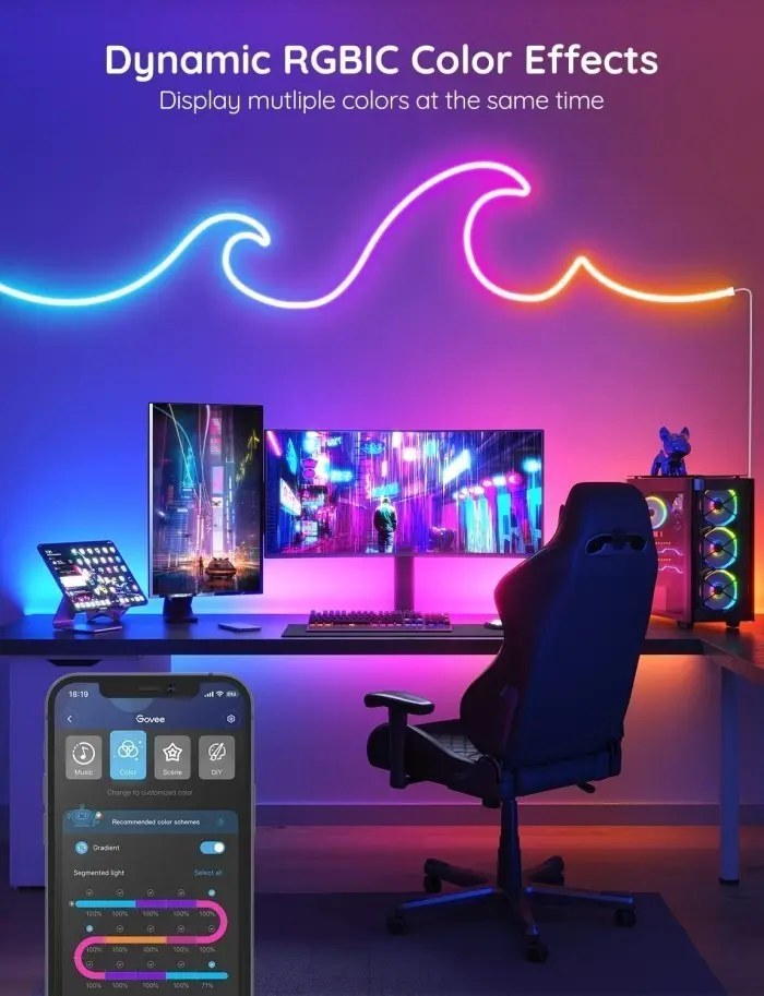 Govee Neon LED Strip Light, Indoor/Outdoor IP67 Smart Light Music Sync